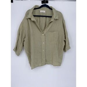 Solai 100% Linen Green Lightweight Breathable Button-Up Shirt Women Size M